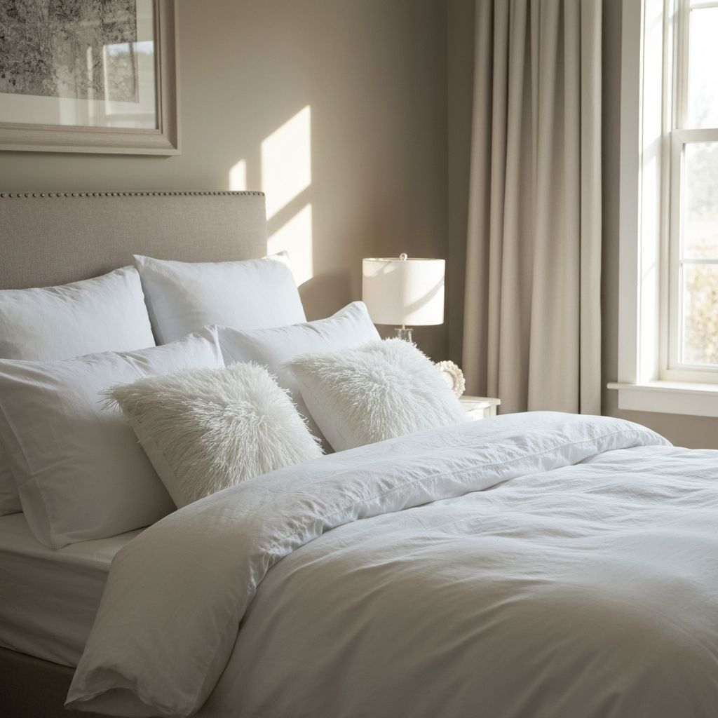 Белые подушки и одеяла на кровати — комфорт для дома